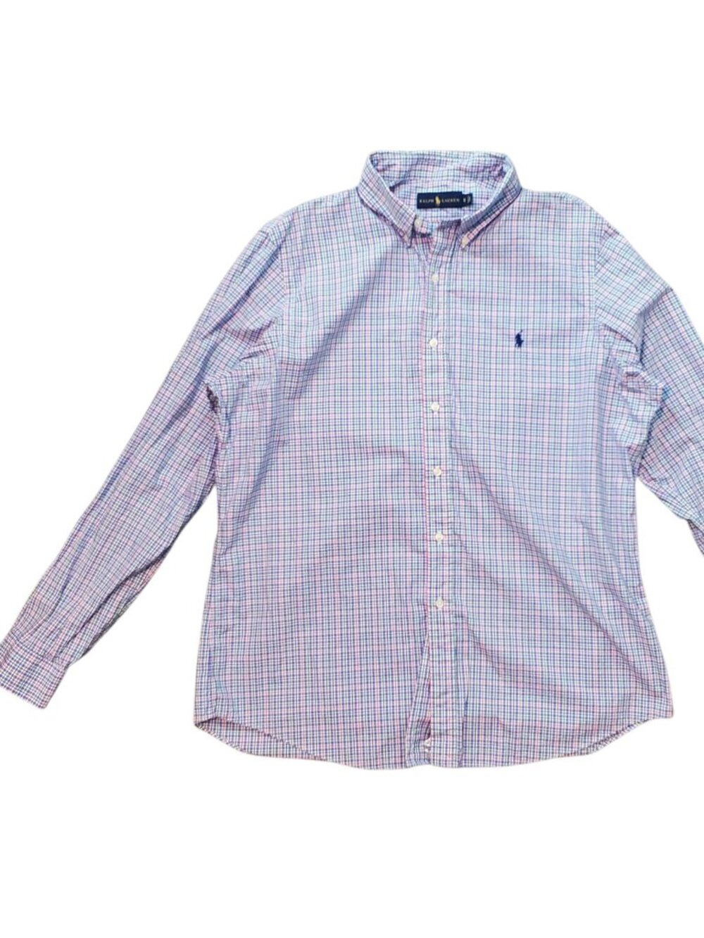 Men's Polo Ralph Lauren Plaid Pink Blue Long Sleeve Button Shirt - XL